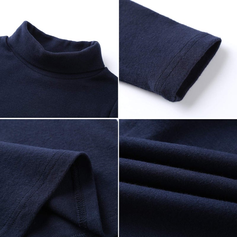 CUNYI Boys Girls Turtleneck Long Sleeve Soft Cotton T-Shirts Solid Color Warm Tops, SA12578, Navy Blue, 150 - Image 5